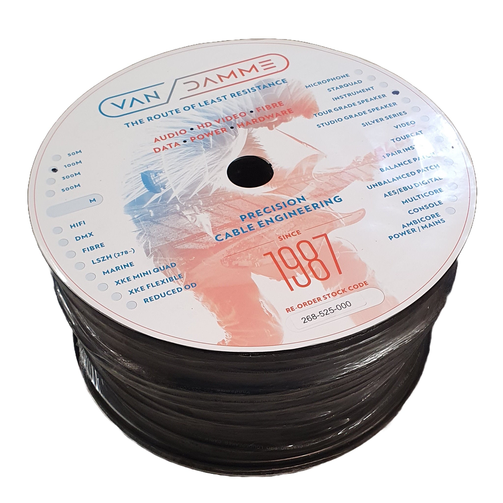 100m of Van Damme Black Series Tour Grade 2 x 2.50mm2 Speaker Cable on Plastic Spool